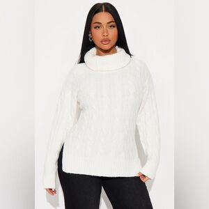 FASHION NOVA Feeling Chill Cable Knit Turtle Neck Sweater - Ivory